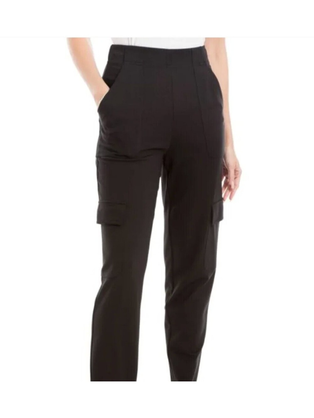Max Studio Black Ponte Cargo Pants XL Pull On Stretch Ankle Utility NWT